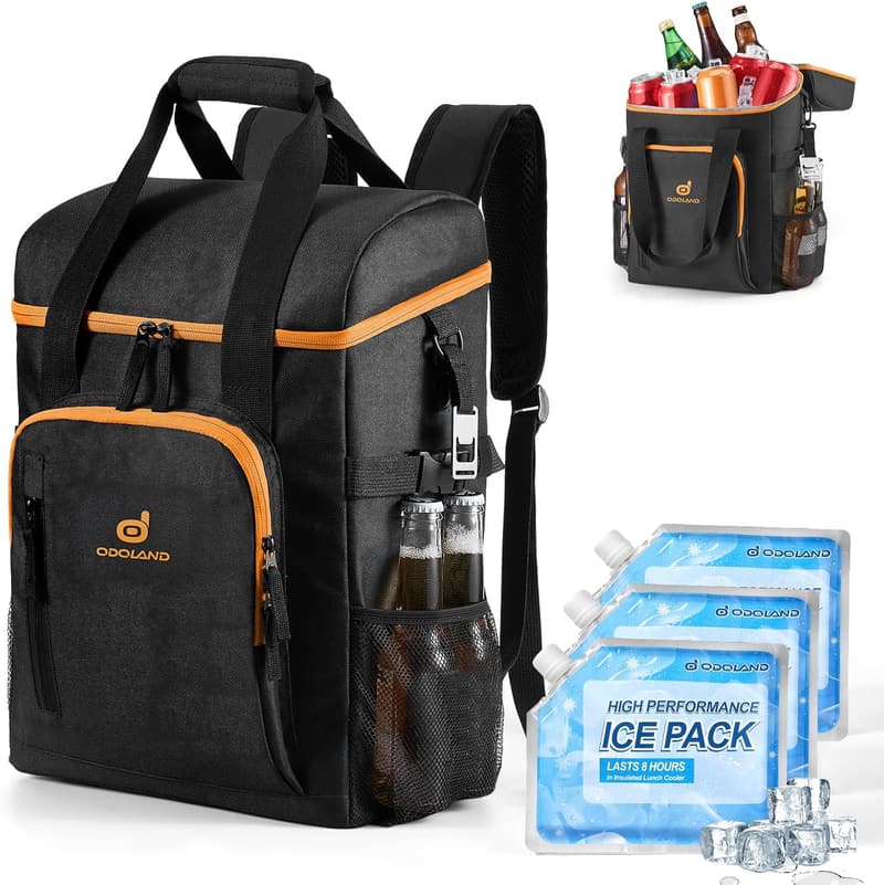 Odoland Kühlrucksack 30L mit 3 Kühlakkus – wasserdicht für Camping & Ausflüge