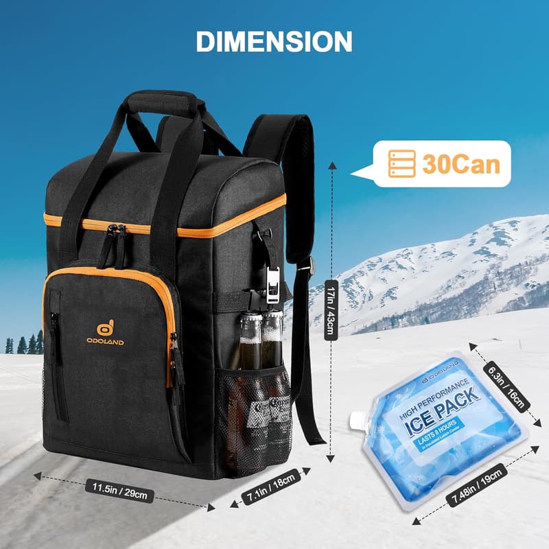 Odoland Kühlrucksack 30L mit 3 Kühlakkus – wasserdicht für Camping & Ausflüge