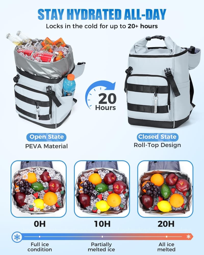Wasserdichter 30L Kühlrucksack für Picknick und Camping