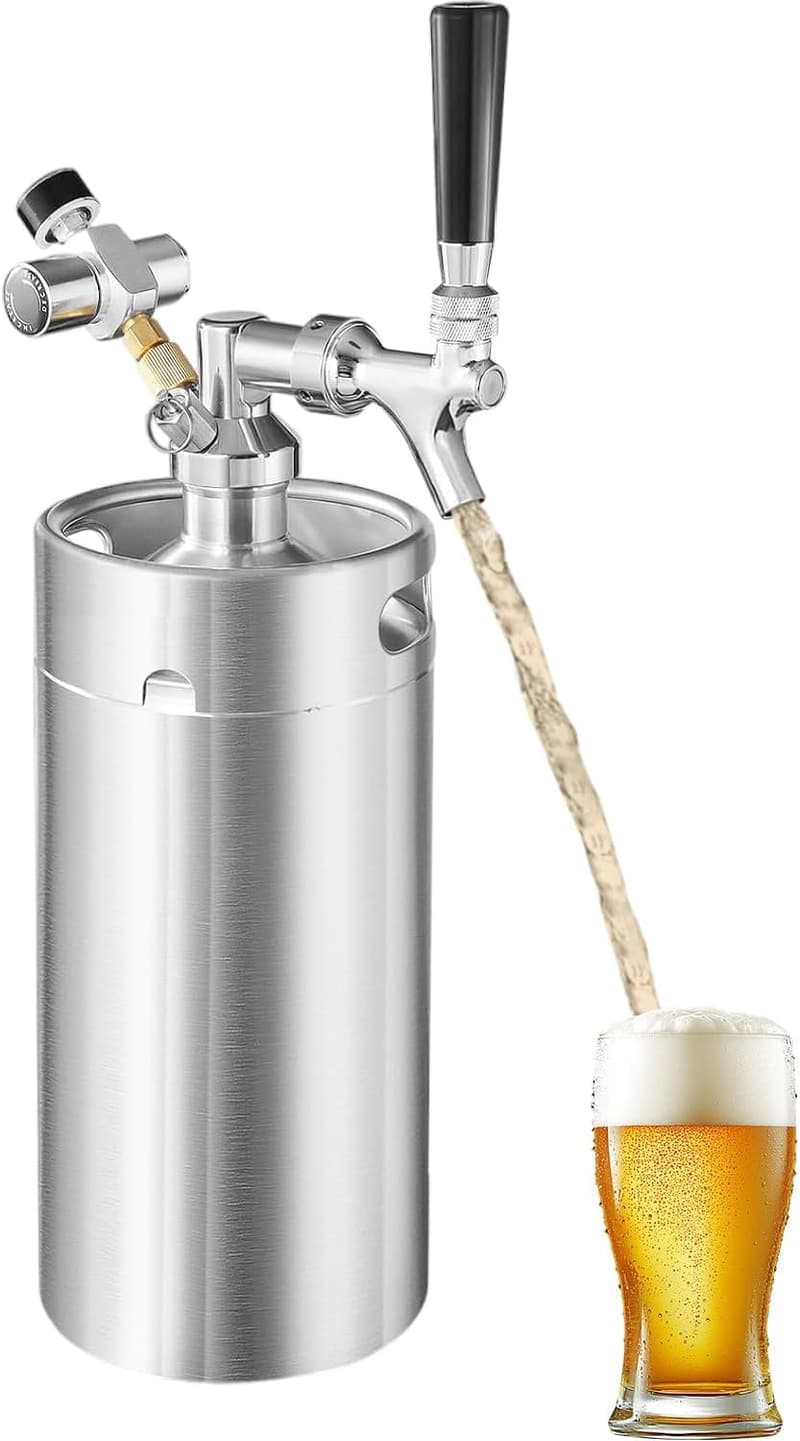 Edelstahl Bierfass 5L mit Manometer – Tragbarer Growler für Hausbrauen