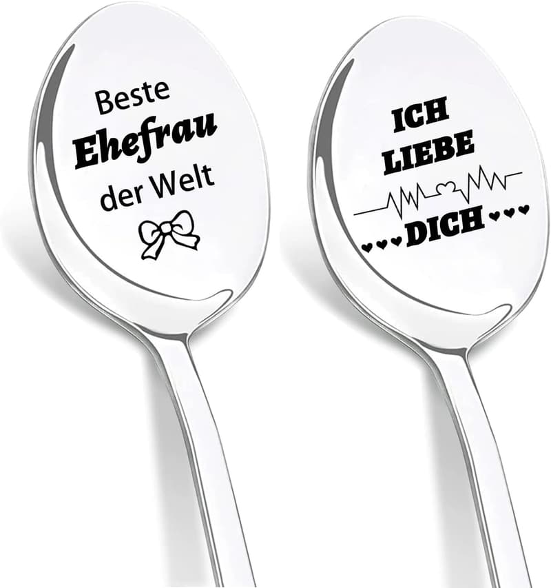 Hochzeitstagsgeschenk: 2 gravierte Kaffeelöffel für Frauen