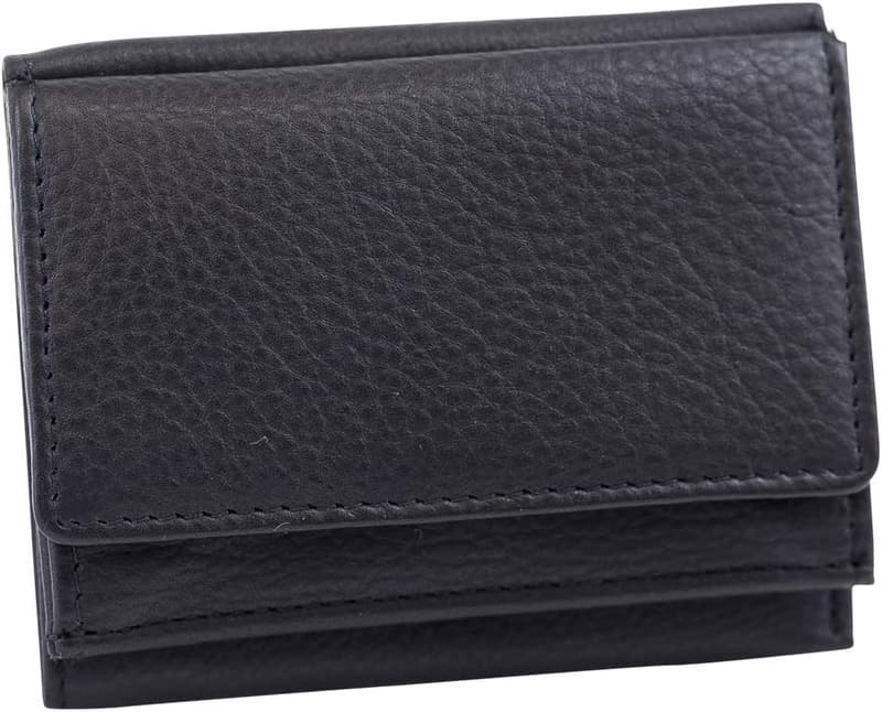Schwarze Echtleder Mini-Geldbörse mit XXL Kleingeldfach und RFID-Schutz