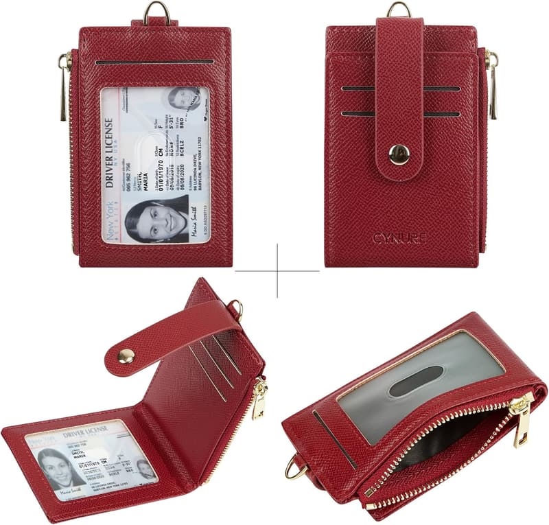 RFID-blockierender Leder-Kartenhalter für Damen und Herren mit Reißverschluss
