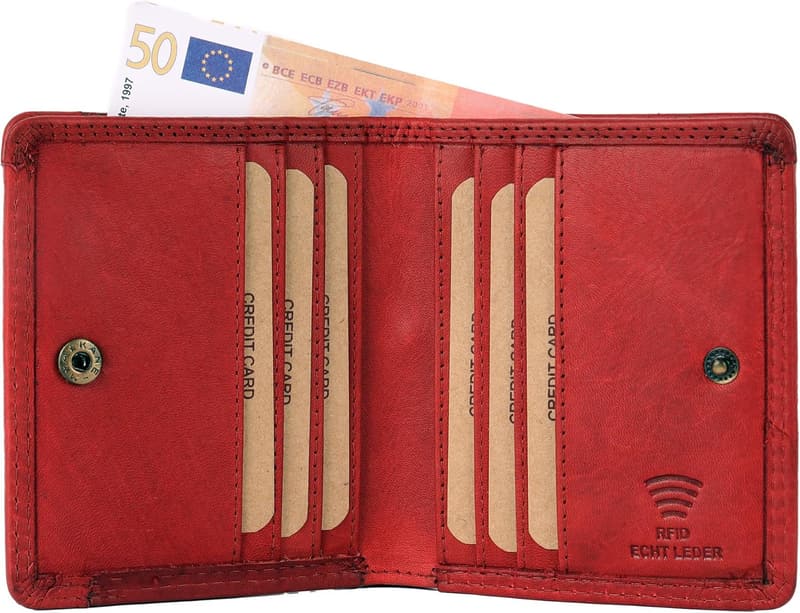 Echtleder Geldbörse für Damen und Herren mit RFID-Schutz, rot