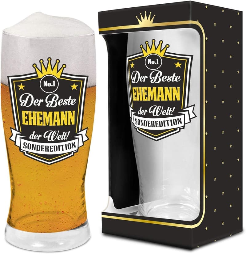 Geburtstags-Bierglas 0,5l für Ehemann – Geschenkbox 