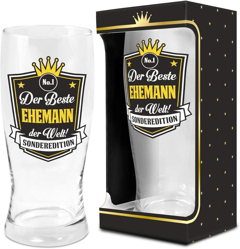 Geburtstags-Bierglas 0,5l für Ehemann – Geschenkbox 