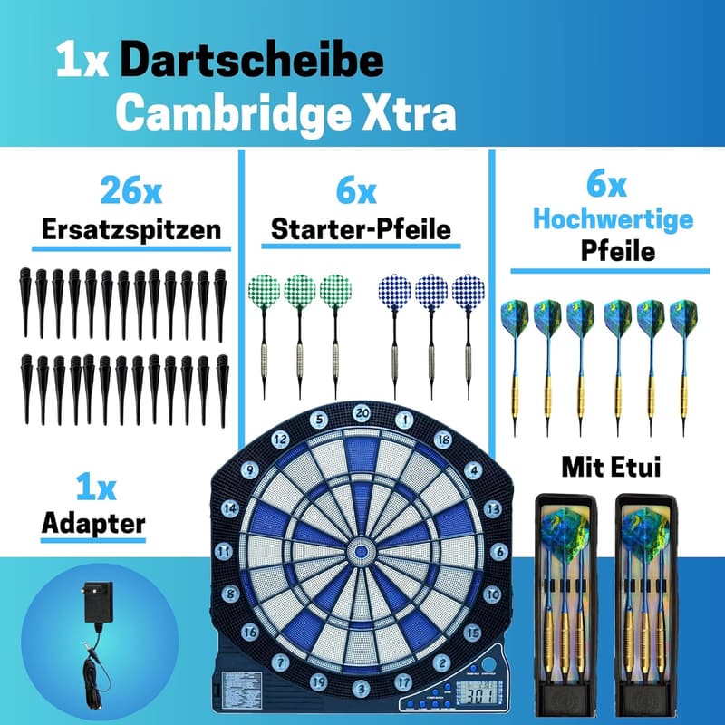 Elektro-Dart-Set Cambridge Xtra mit 12 Darts und LED-Anzeige