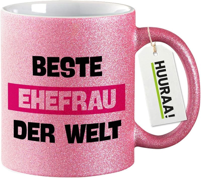 Glitzer Kaffeebecher 330ml für die beste Ehefrau
