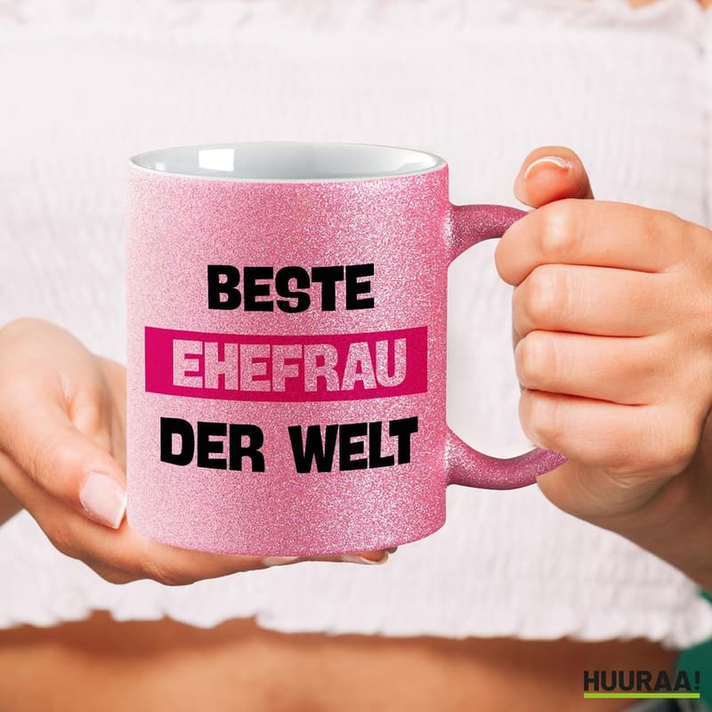 Glitzer Kaffeebecher 330ml für die beste Ehefrau