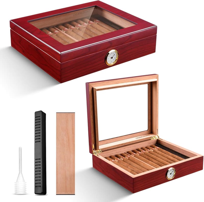 Zigarrenhumidor aus spanischer Zeder für bis zu 25 Zigarren mit Hygrometer