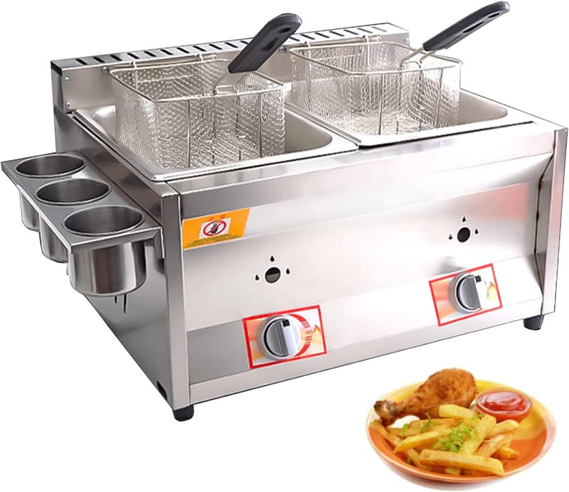 Gewerbliche Gasfritteuse 20L Edelstahl mit Deckel und Metallrohr