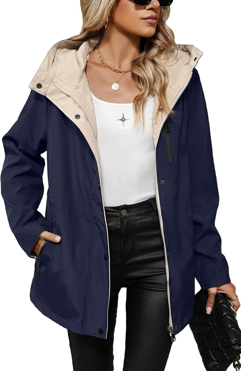 Damen Windbreaker Jacke mit Kapuze, casual, mittellang