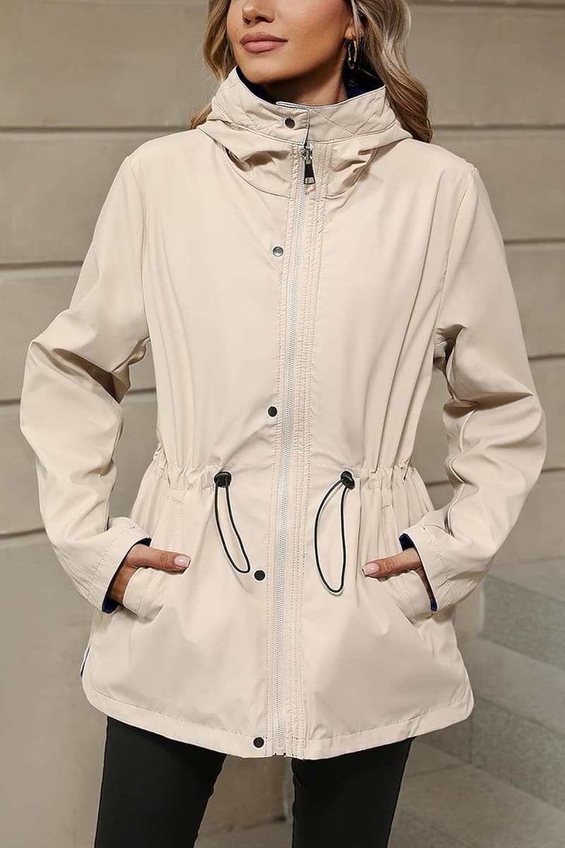 Damen Windbreaker Jacke mit Kapuze, casual, mittellang