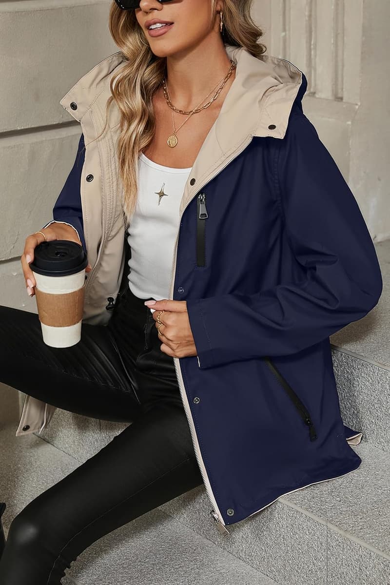 Damen Windbreaker Jacke mit Kapuze, casual, mittellang