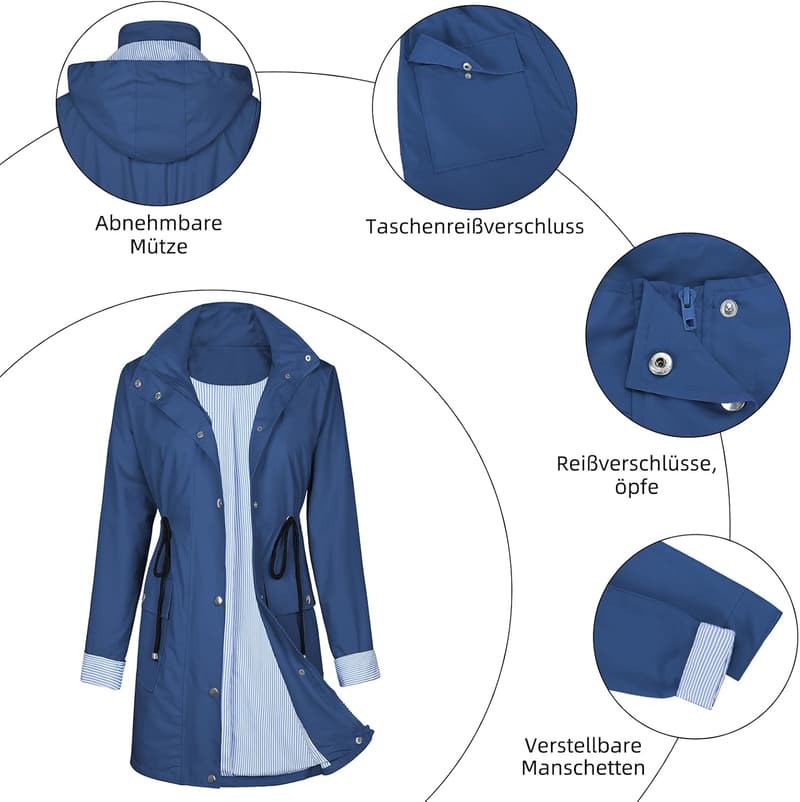Durio Damen Regenjacke - Wasserdicht und Atmungsaktiv für Outdoor-Aktivitäten