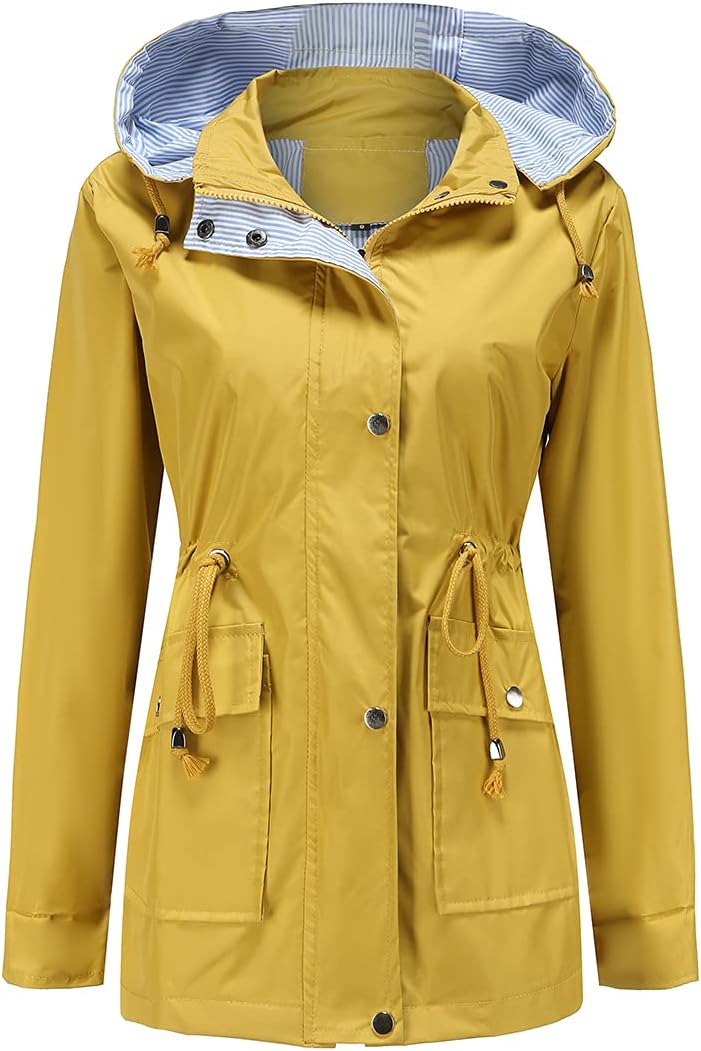 Leichte, wasserdichte Damen-Regenjacke mit Kapuze und Kordelzug