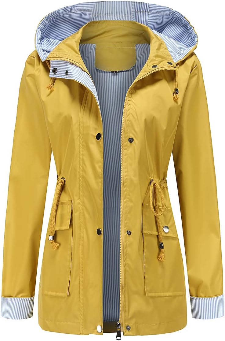Leichte, wasserdichte Damen-Regenjacke mit Kapuze und Kordelzug