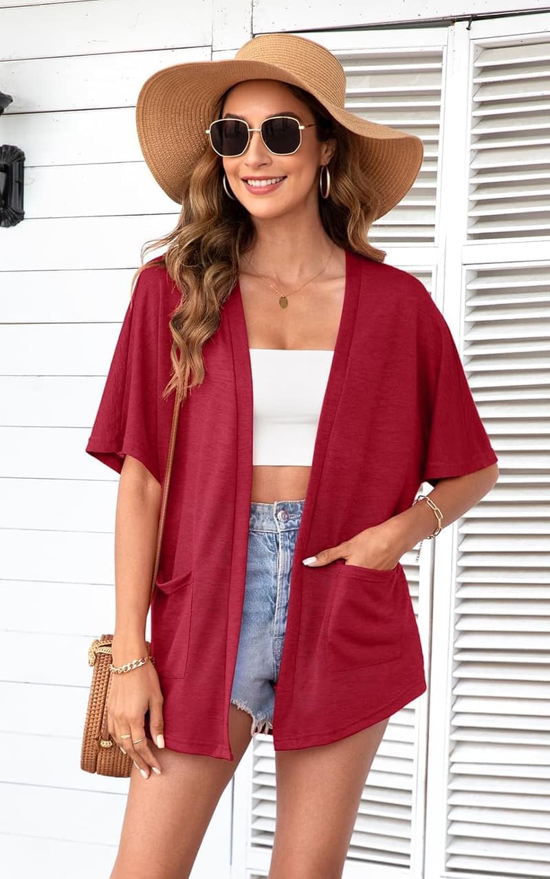 Leichter Kurzarm Cardigan für Damen mit Taschen – Sommer 2025