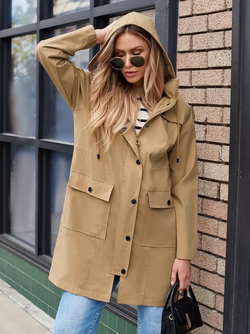 Damen PONCHO Regenjacke wasserdicht mit Kapuze - ideal für Frühling bis Herbst