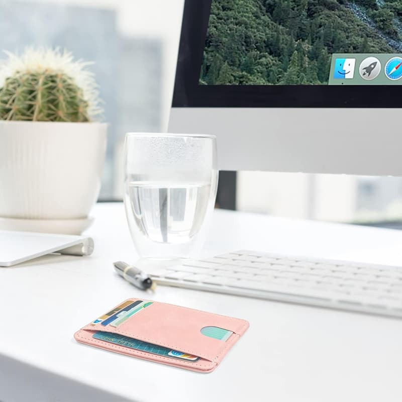 Minimalistische RFID-Geldbörse aus Leder für Damen (Rosa)