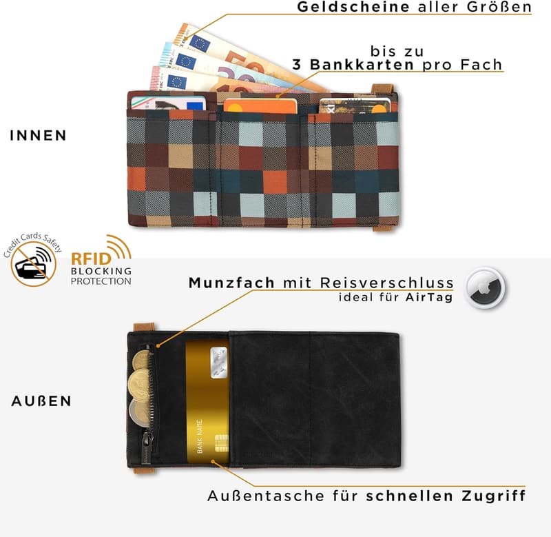 Slim Wallet mit RFID Schutz aus Microfaser Jacquard für unterwegs
