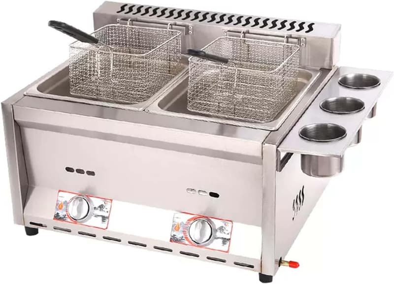 Doppel Edelstahl Fritteuse 20L mit temperaturregelbarem Frittierkorb