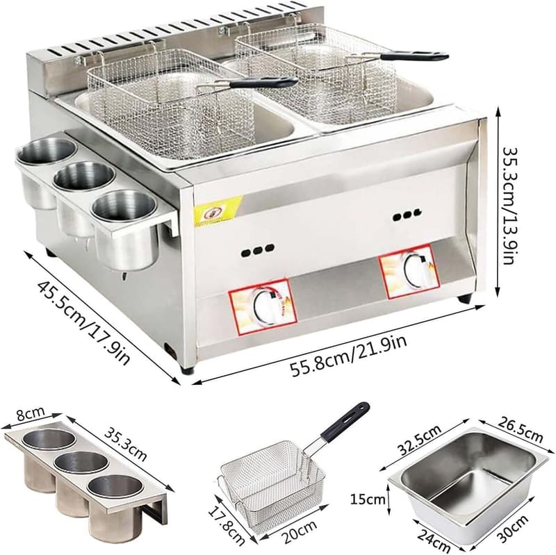 Doppel Edelstahl Fritteuse 20L mit temperaturregelbarem Frittierkorb