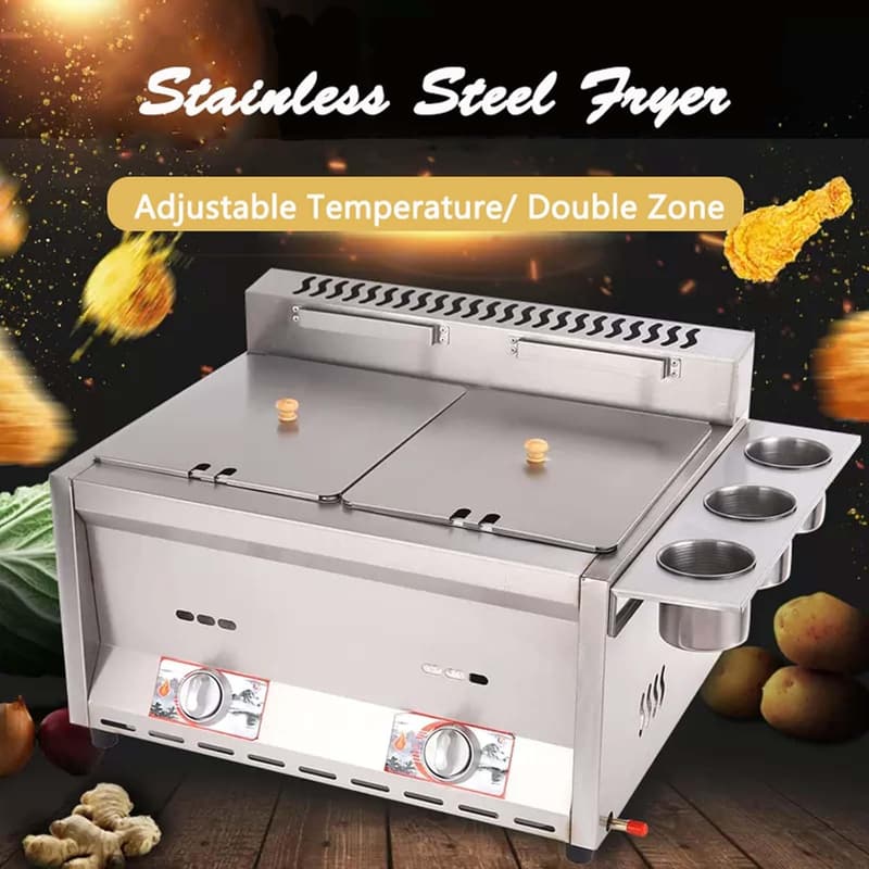 Doppel Edelstahl Fritteuse 20L mit temperaturregelbarem Frittierkorb