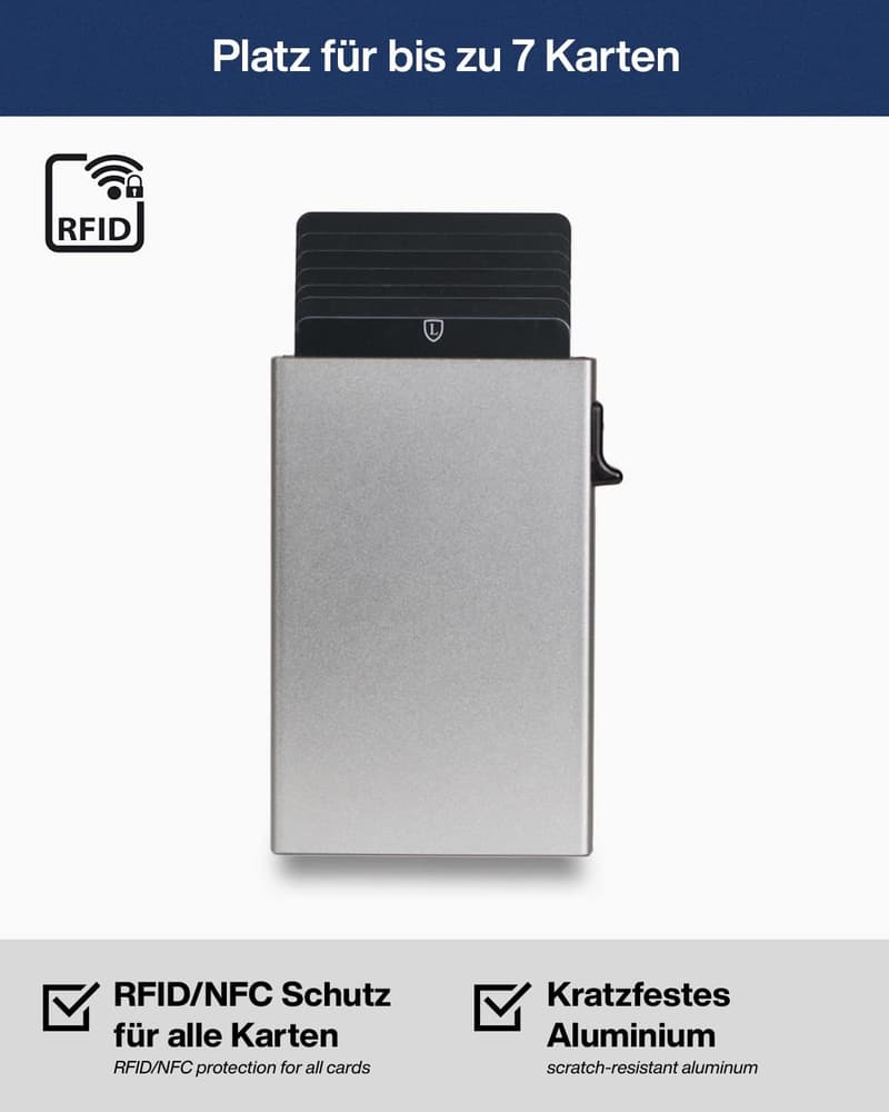Mini-Kartenhalter aus Aluminium mit RFID-Schutz für Männer – Grau