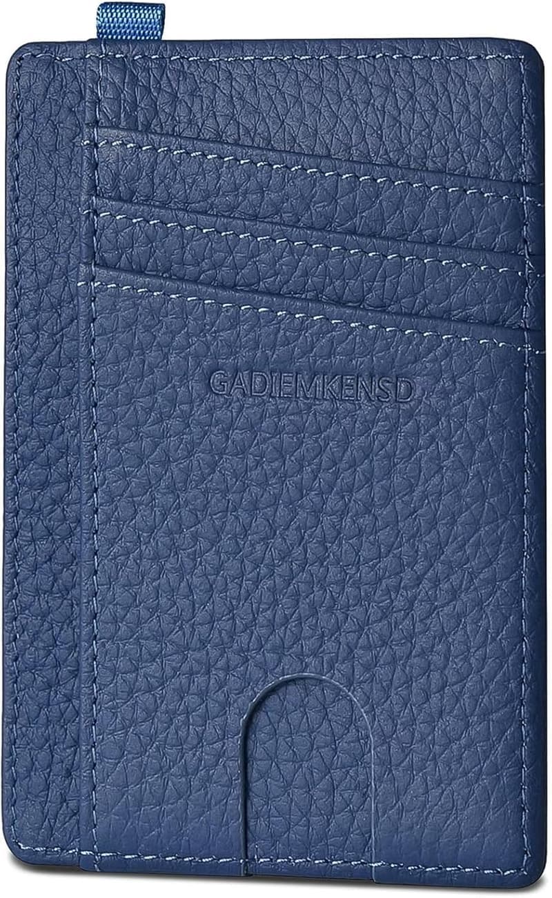 RFID-blockierende Slim Wallet aus echtem Leder für Damen und Herren - Navy Blau