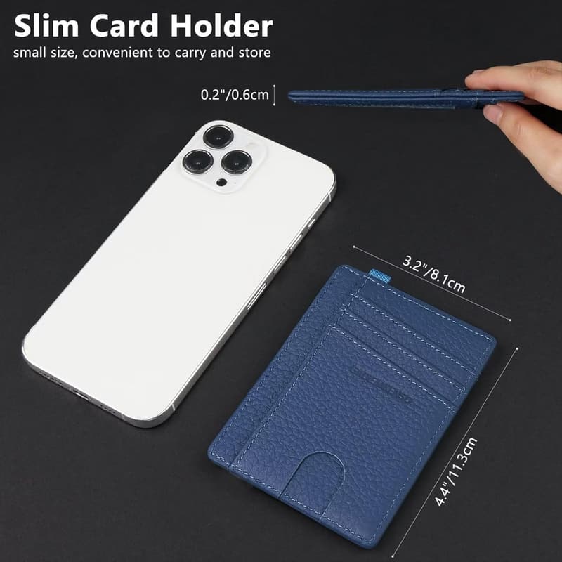 RFID-blockierende Slim Wallet aus echtem Leder für Damen und Herren - Navy Blau