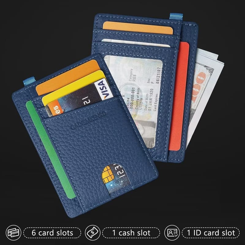 RFID-blockierende Slim Wallet aus echtem Leder für Damen und Herren - Navy Blau