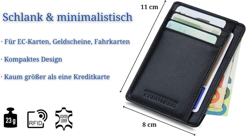 RFID-geschütztes Leder Kartenetui mit Sichtfenster für EC-Karten