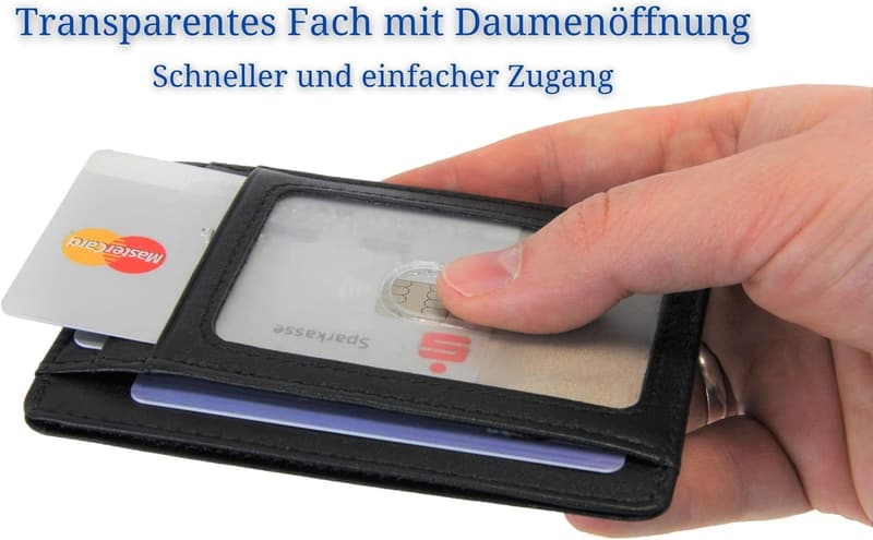 RFID-geschütztes Leder Kartenetui mit Sichtfenster für EC-Karten