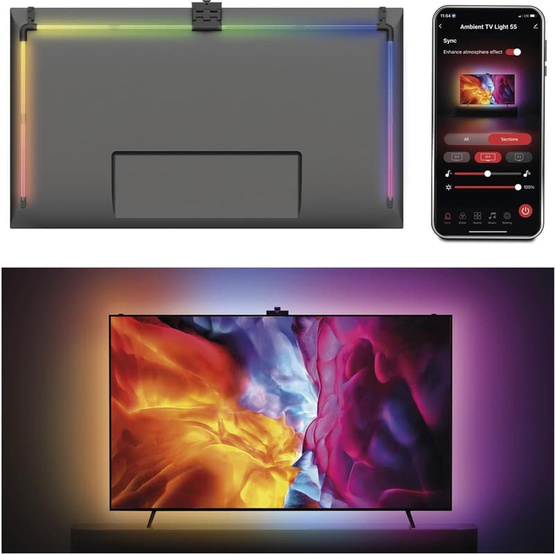 Smarte RGBIC TV-Hintergrundbeleuchtung mit Kamera für 55“ Fernseher