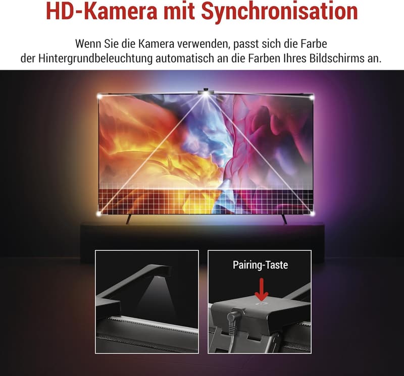 Smarte RGBIC TV-Hintergrundbeleuchtung mit Kamera für 55“ Fernseher