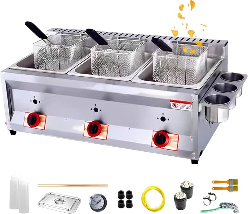 Gewerbliche Edelstahl LPG-Gas-Fritteuse mit 2 x 10 l Tanks für Restaurants