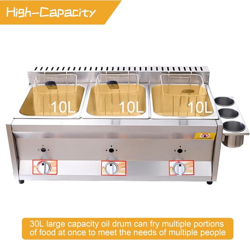 Gewerbliche Edelstahl LPG-Gas-Fritteuse mit 2 x 10 l Tanks für Restaurants