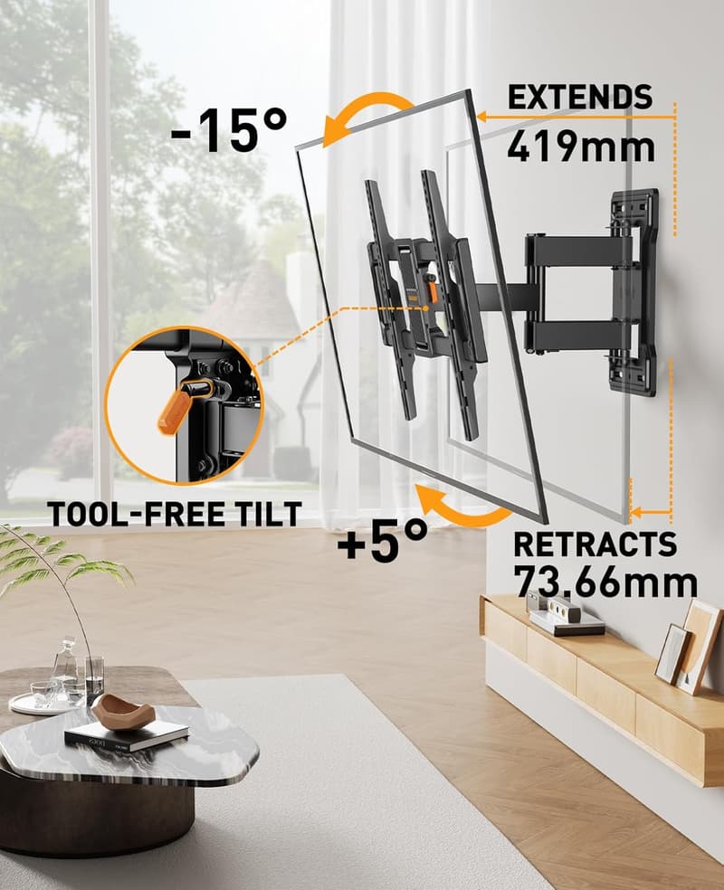 Schwenkbare TV Wandhalterung für 42-84 Zoll Fernseher, max. 60kg, VESA 200x100 bis 600x400mm