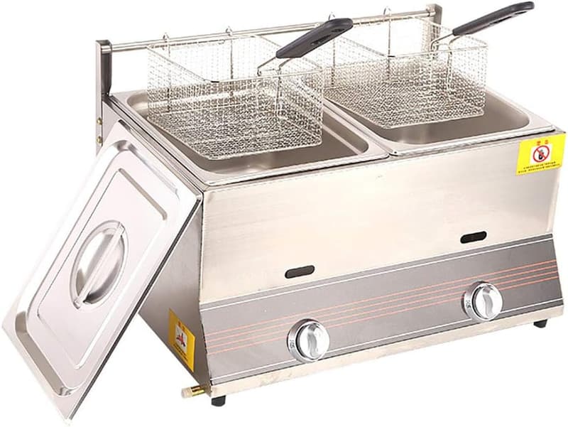 Gewerbliche Edelstahl-Gas-Fritteuse 6L/12L mit Doppelkorb