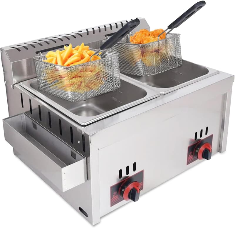 Gewerbliche 20L Gasfritteuse aus Edelstahl mit Pommeskorb