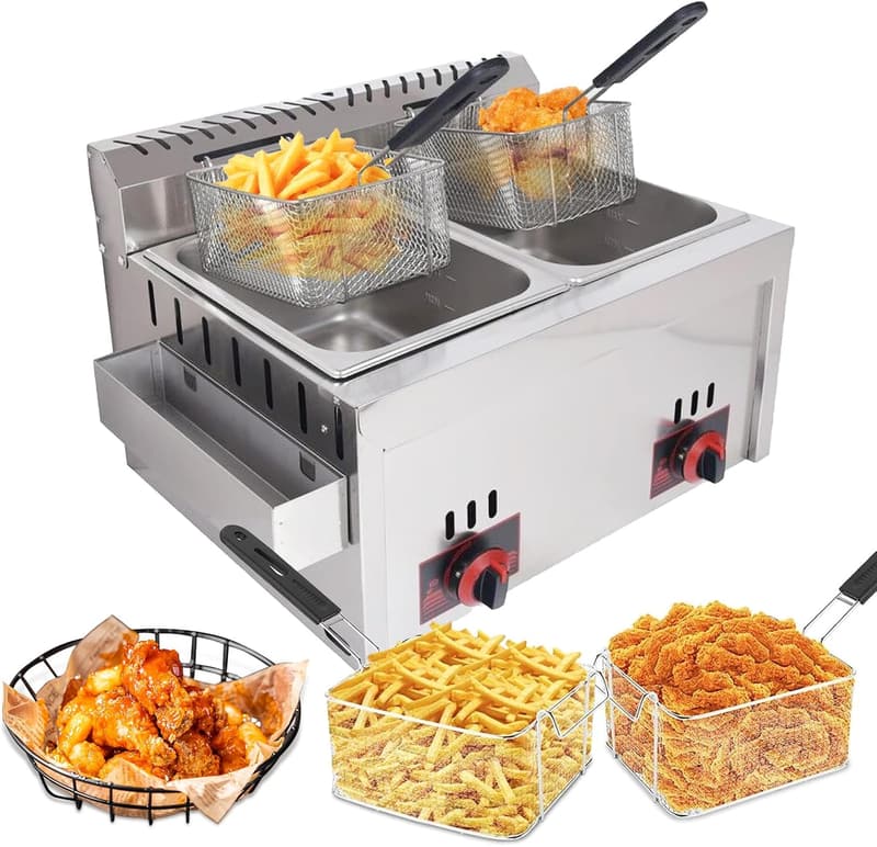 Edelstahl-Gas-Fritteuse 20L mit 2 Körbchen für Gastronomie