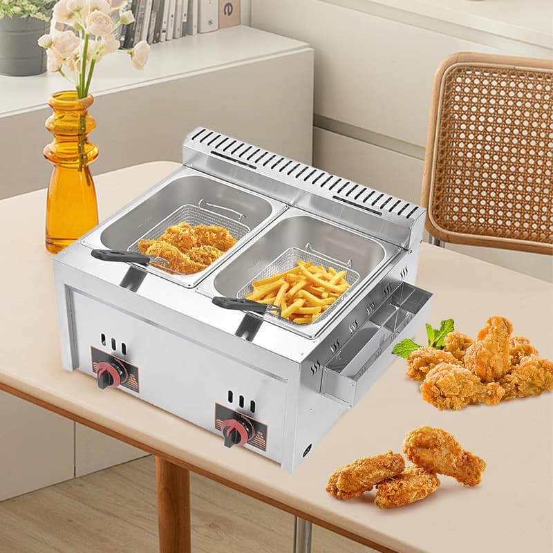 Edelstahl-Gas-Fritteuse 20L mit 2 Körbchen für Gastronomie