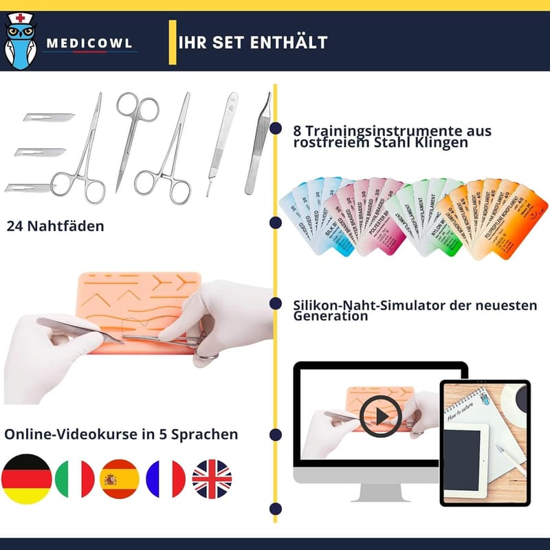 Nahtschulungset für Medizinstudenten mit Silikon-Nahtsimulator