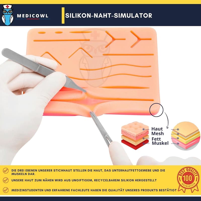 Nahtschulungset für Medizinstudenten mit Silikon-Nahtsimulator