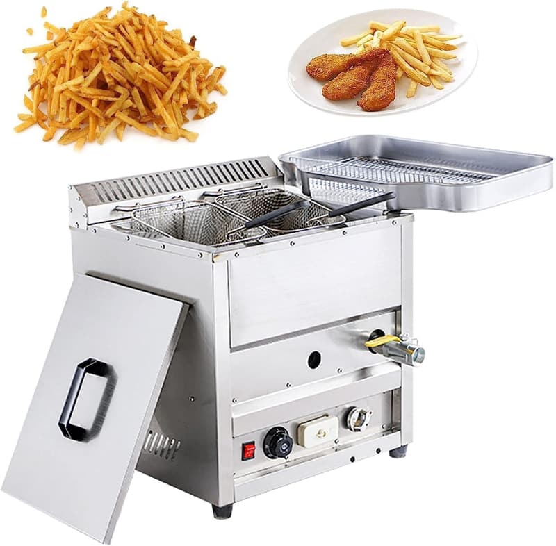 Freistehende Propan-Gasfritteuse mit Edelstahl-Tankkorb und Temperaturkontrolle