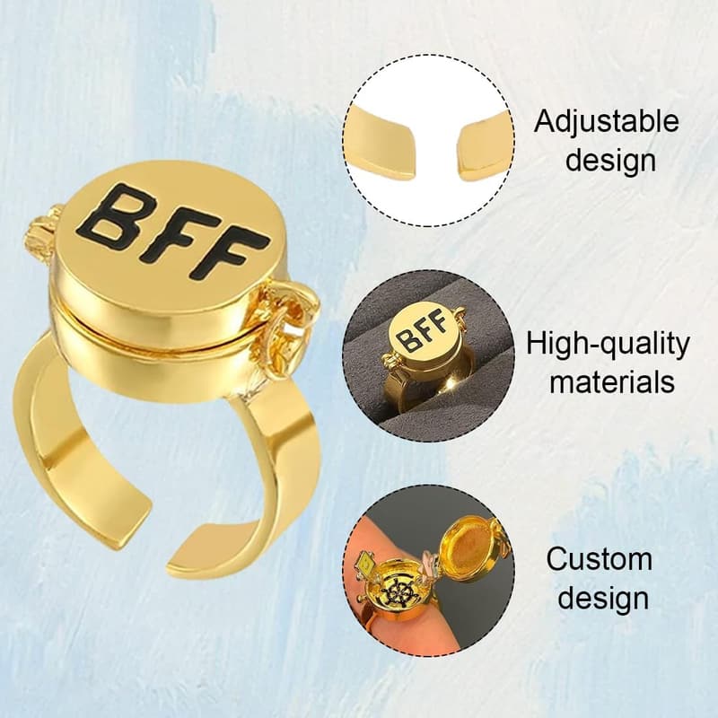 BFF Ring-Set aus Gold für Frauen – Einstellbare Schmuckgeschenke