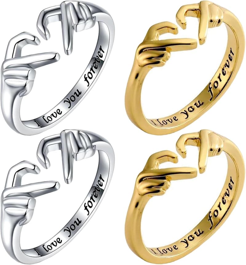 Herz-Ringe für Frauen im 4er-Set – Verstellbare Freundschaftsringe für Valentinstag und Geburtstage