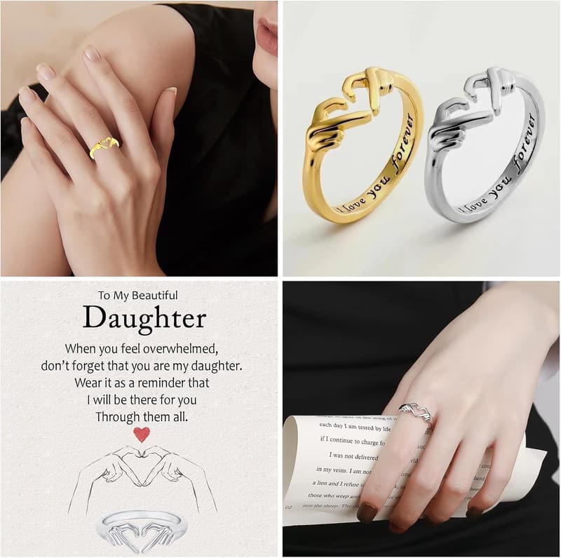 Herz-Ringe für Frauen im 4er-Set – Verstellbare Freundschaftsringe für Valentinstag und Geburtstage