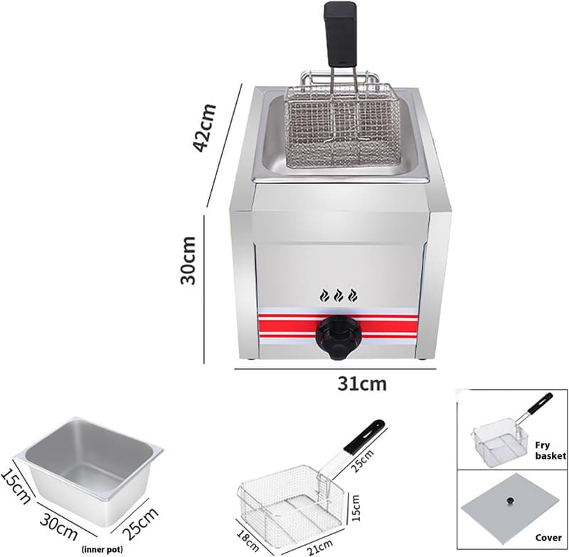 Edelstahl-Doppeltank-Gasfritteuse 10l/20l/30l für Gastronomie und Haushalt